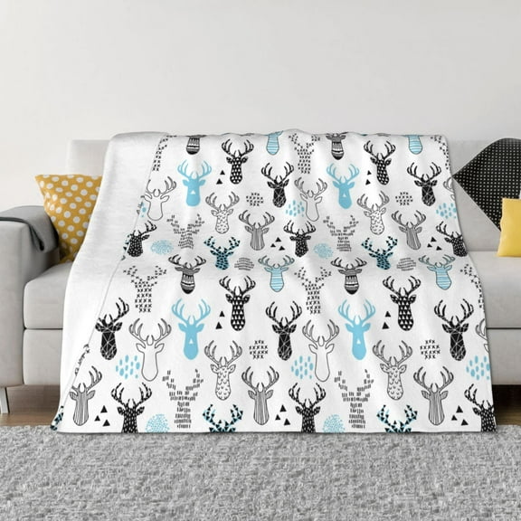 Rateoe Winter Art Blue and Black Moose Pattern Flannel Throw Blanket, Ultra-soft Blanket for Bed, Couch, Car, Hypoallergenic Anti-pilling blanket-