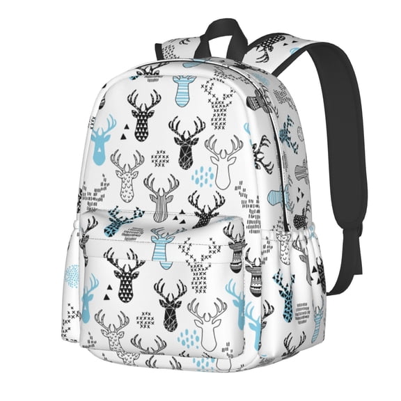 Rateoe Winter Art Blue and Black Moose Pattern Student Backpack,Backpack for School,Lightweight Bag,Travel Backpack,Outdoor Backpack,Large Capacity Backpack