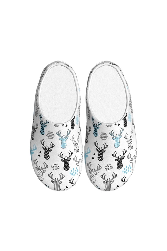 Winter Art Blue and Black Moose Print Women's Men's Cotton Knit Slippers Lightweight Memory Foam Indoor House Shoes with Anti-Skid Sole-44/45