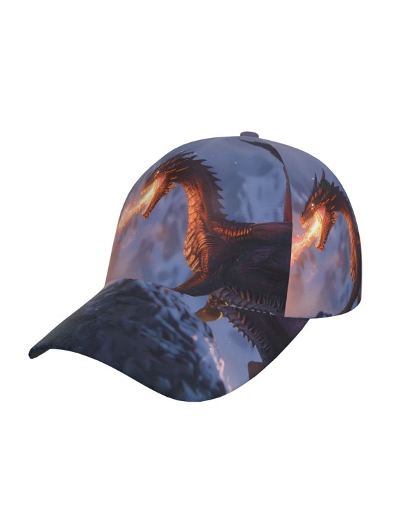 Winter Fire Dragon Pattern Mens Baseball Cap Adjustable Curved Brim Hat, Soft Cotton Sports Cap for Outdoor, Casual, and Everyday Wear, Comfortable & Breathable