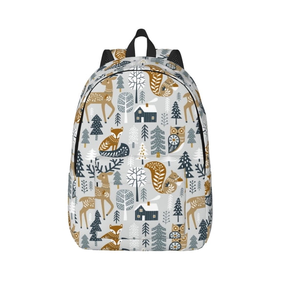 Rateoe Winter Forest Animals Pattern Canvas College Laptop Backpack,Travel Daypack,Durable Rucksack Travel Notebook Bag School Backpack Book Bag for Men Women-Medium