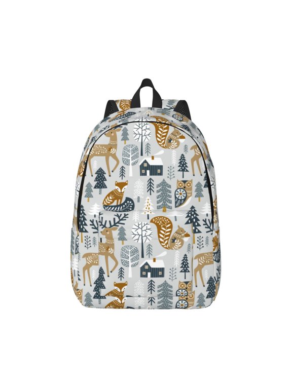 Winter Forest Animals Pattern Canvas College Laptop Backpack,Travel Daypack,Durable Rucksack Travel Notebook Bag School Backpack Book Bag for Men Women-Medium