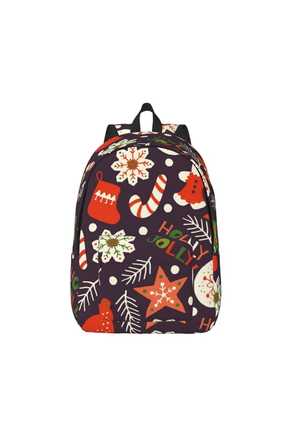 Winter Holiday Christmas Pattern Canvas College Laptop Backpack,Travel Daypack,Durable Rucksack Travel Notebook Bag School Backpack Book Bag for Men Women-Small