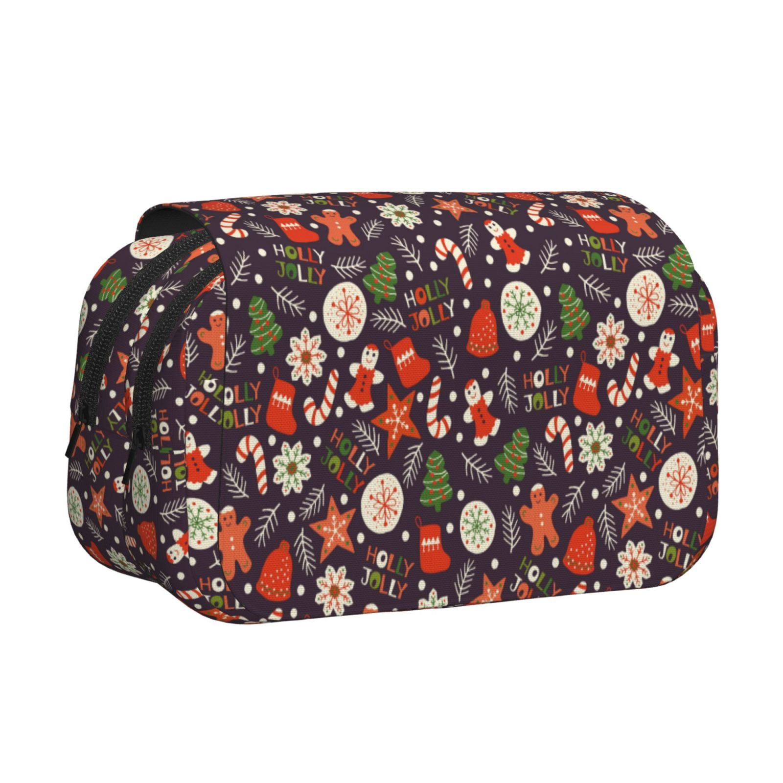 Rateoe Winter Holiday Christmas Pattern Double Clamshell Pen Case, Storage Organizer with Two Zipper Compartments– Holds Up to 50 Pencils & Pens