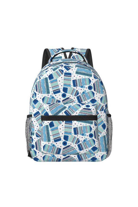 Winter Knit Hat and Socks Pattern Durable Student Backpack Laptop Bag- Ergonomic Design, Waterproof Twill Fabric - Ideal for School, Travel, and Outdoor Activities-One Size