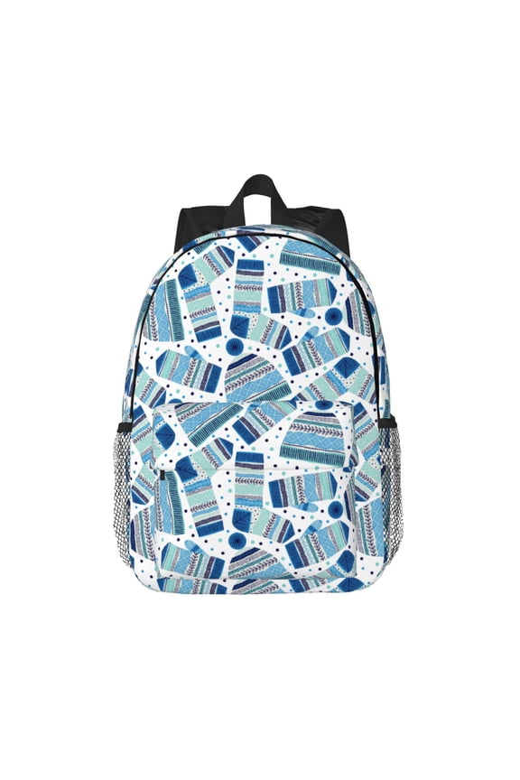 Winter Knit Hat and Socks Pattern Student Backpack Water-resistant Backpack 15-inch Laptop Backpack Lightweight Adjustable School Backpack