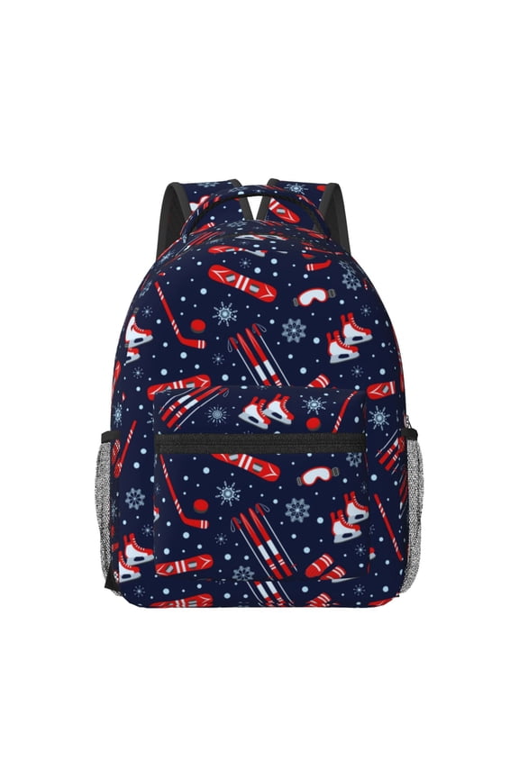 Winter Outdoors Sports Pattern Durable Student Backpack Laptop Bag- Ergonomic Design, Waterproof Twill Fabric - Ideal for School, Travel, and Outdoor Activities-One Size