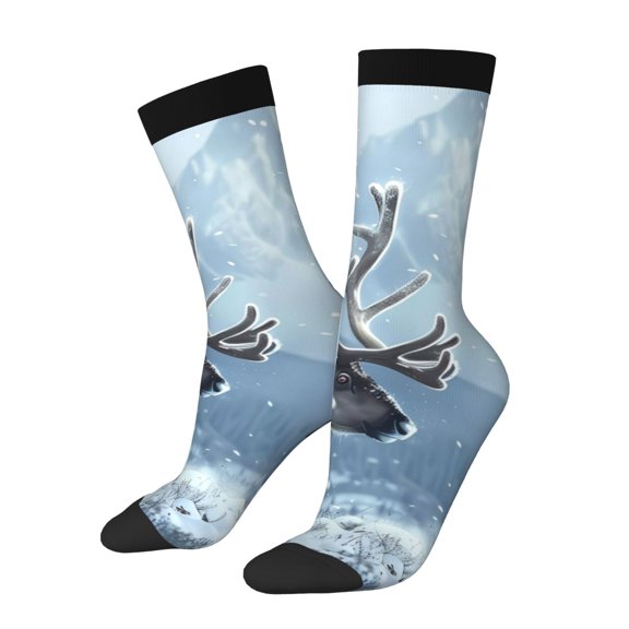 Rateoe Winter Reindeer In Snowy Mountains for Women Casual Calf Socks - Cute Crew Socks - Thin Soft Above Ankle Socks Size 5-11