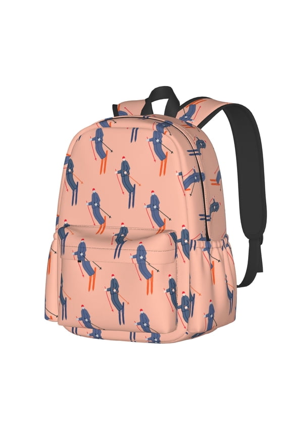 Winter Skiing Adventure Pattern Student Backpack,Backpack for School,Lightweight Bag,Travel Backpack,Outdoor Backpack,Large Capacity Backpack