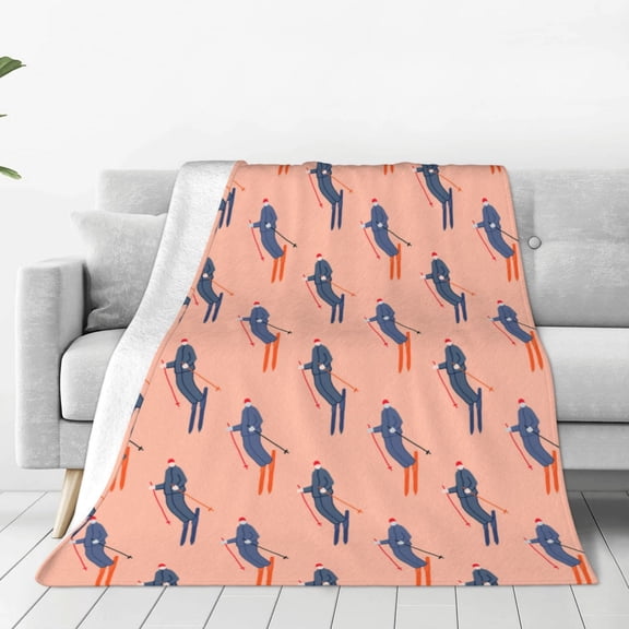Rateoe Winter Skiing Adventure Print Fuzzy Fleece Throw Blanket Extra Large,Super Soft,Fluffy and Warm Blankets for Couch,Bed,All Season Use (60"x50")