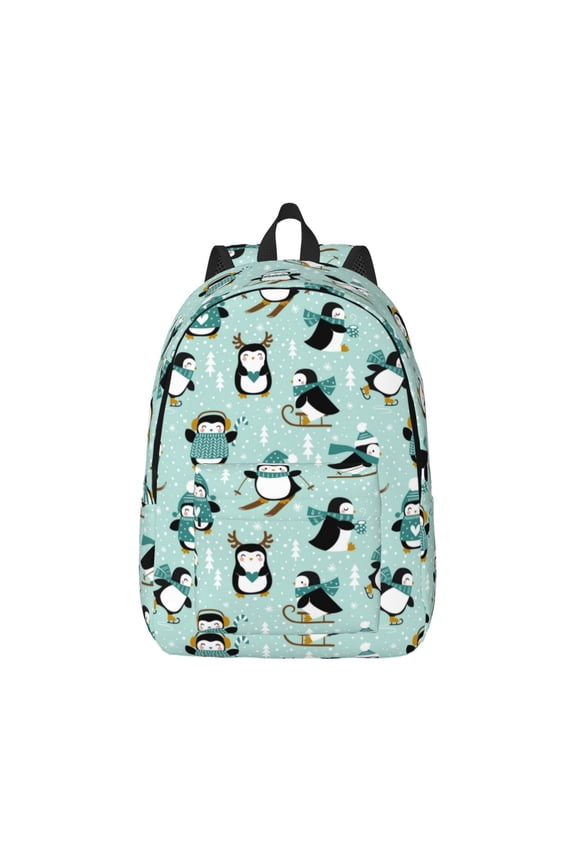 Winter Skiing Penguin Pattern Canvas College Laptop Backpack,Travel Daypack,Durable Rucksack Travel Notebook Bag School Backpack Book Bag for Men Women-Small