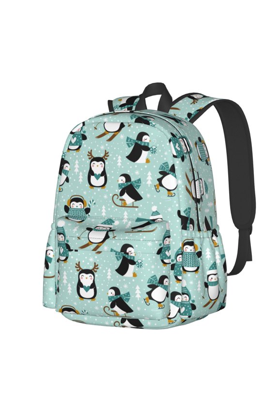 Winter Skiing Penguin Pattern Student Backpack,Backpack for School,Lightweight Bag,Travel Backpack,Outdoor Backpack,Large Capacity Backpack