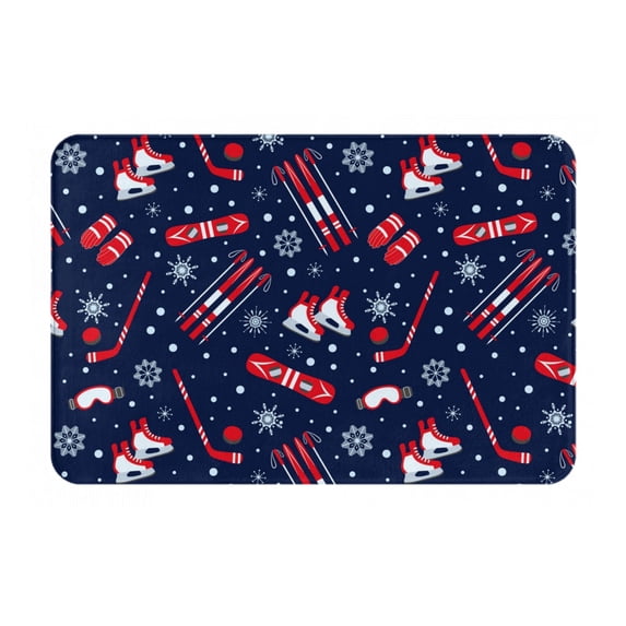 Rateoe Winter Skiing Snowflakes Pattern Flannel Door Mat Indoor Outdoor Entrance, Waterproof All-Weather Doormat,Fade Resistant, Low Profile Entryway Mat 16x24in