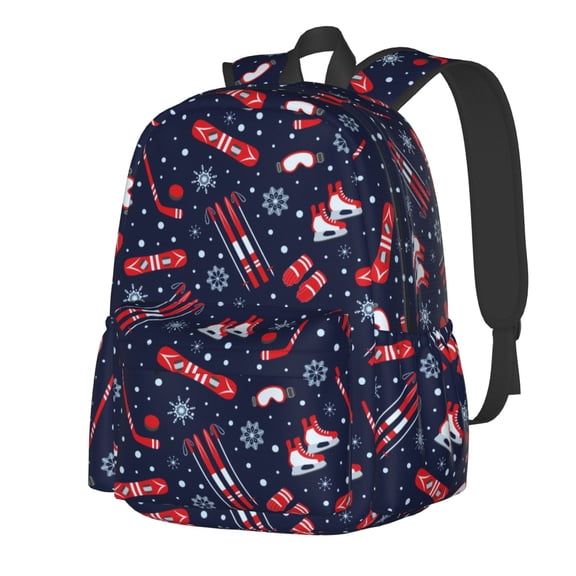 Rateoe Winter Skiing Snowflakes Pattern Student Backpack,Backpack for School,Lightweight Bag,Travel Backpack,Outdoor Backpack,Large Capacity Backpack