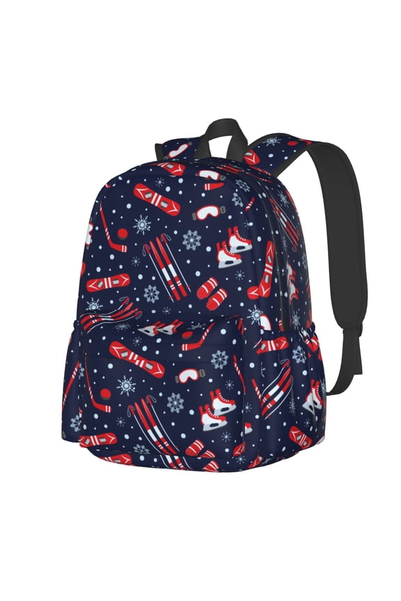Winter Skiing Snowflakes Pattern Student Backpack,Backpack for School,Lightweight Bag,Travel Backpack,Outdoor Backpack,Large Capacity Backpack