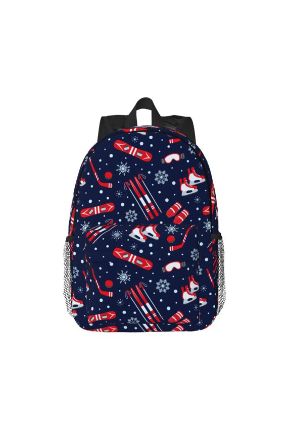 Winter Skiing Snowflakes Pattern Student Backpack Water-resistant Backpack 15-inch Laptop Backpack Lightweight Adjustable School Backpack