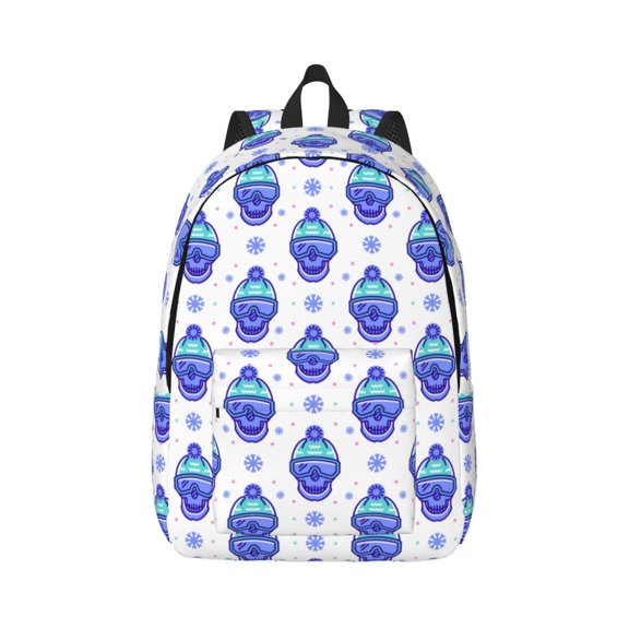 Rateoe Winter Snowflake Skiing Skull Pattern Canvas College Laptop Backpack,Travel Daypack,Durable Rucksack Travel Notebook Bag School Backpack Book Bag for Men Women-Medium