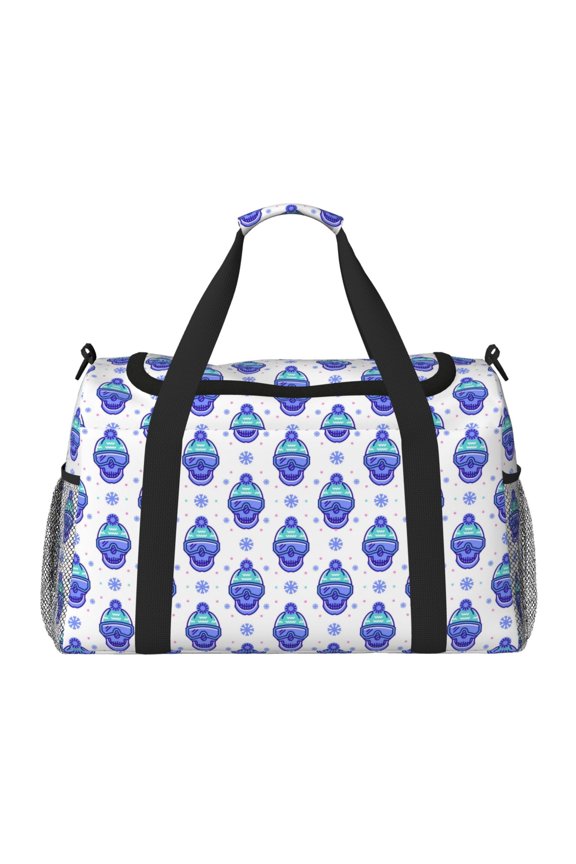 Winter Snowflake Skiing Skull Pattern Gym Bag for Women, Duffle Bag for Travel with Wet Pocket, Carry on Weekender Bags for Women, Water Resistant Travel Bag Duffel Bag