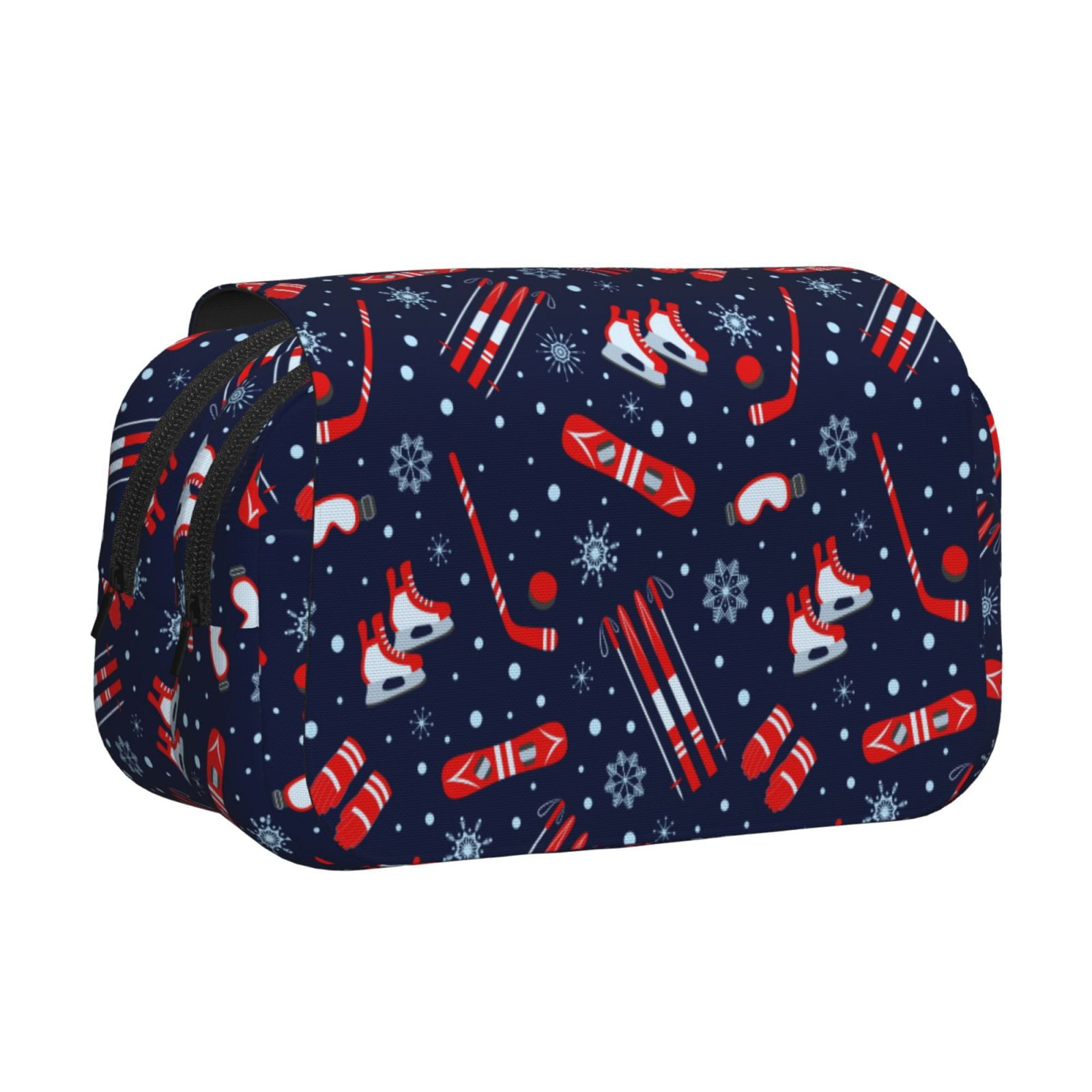 Rateoe Winter Sports Fun Pattern Pattern Double Clamshell Pen Case, Storage Organizer with Two Zipper Compartments– Holds Up to 50 Pencils & Pens