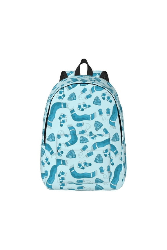 Winter Warmth Blue Knitted Pattern Canvas College Laptop Backpack,Travel Daypack,Durable Rucksack Travel Notebook Bag School Backpack Book Bag for Men Women-Medium