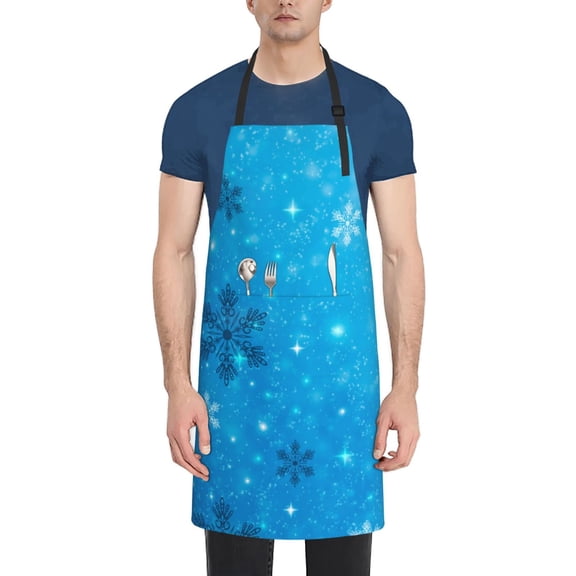 Rateoe Winter With Snowflakes Aprons with Pocket,Men Womens Aprons Waterproof Adjustable Cooking Aprons for Kitchen Gardening and Salon