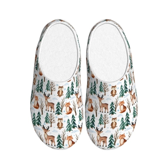 Rateoe Winter Woodland Friends Print Women's Men's Cotton Knit Slippers Lightweight Memory Foam Indoor House Shoes with Anti-Skid Sole-44/45