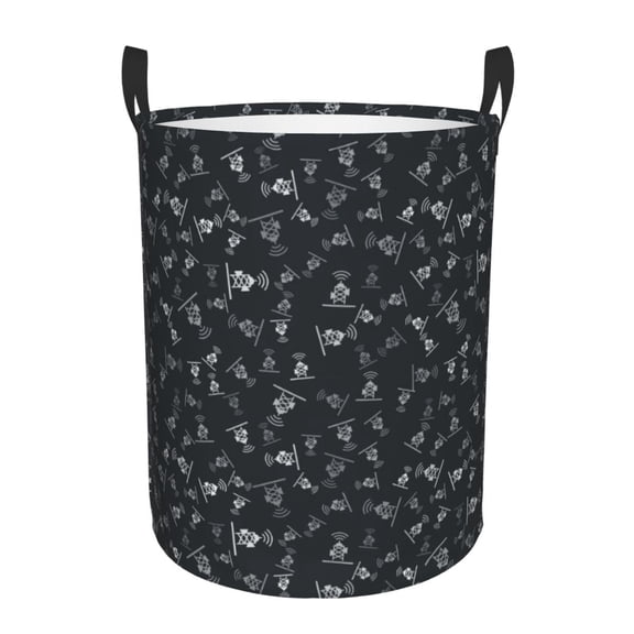Rateoe Wireless Antenna Icon Pattern Round Laundry Hamper Basket, Tall Hamper Basket for Blanket Storage, Nursery Clothes Hamper for Laundry in Bedroom and College Dorm-Small
