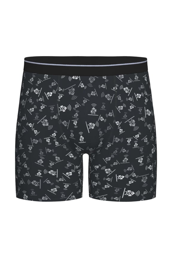 Wireless Antenna Icon Print Men’s Underwear Boxer Briefs Soft Comfortable Underwear Boxer Briefs, Long Leg Briefs,Anti-chafing Boxer Briefs