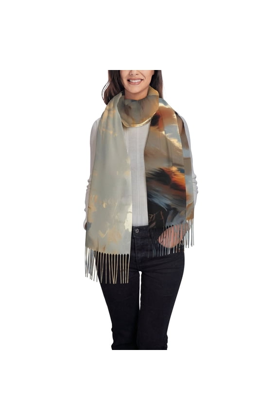 Wolf Family Winter Wonderland Women's Traditional Scarf Wrap Tassel Shawl Fringes Neck Head Shawl Retro Scarf