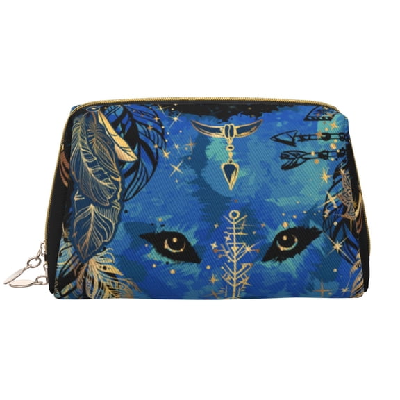 Rateoe Wolf Head And Dreamcatcher for Travel Makeup Bag,Large Capacity Cosmetic Bags for Women,Waterproof Portable Pouch Open Flat Toiletry Bag Make up Organizer