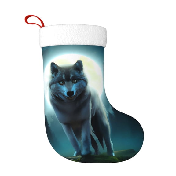 Rateoe Wolf Print Christmas Stockings,18 Inch Large Christmas Stockings Decoration Ornaments for Holiday Home Fireplace Indoors