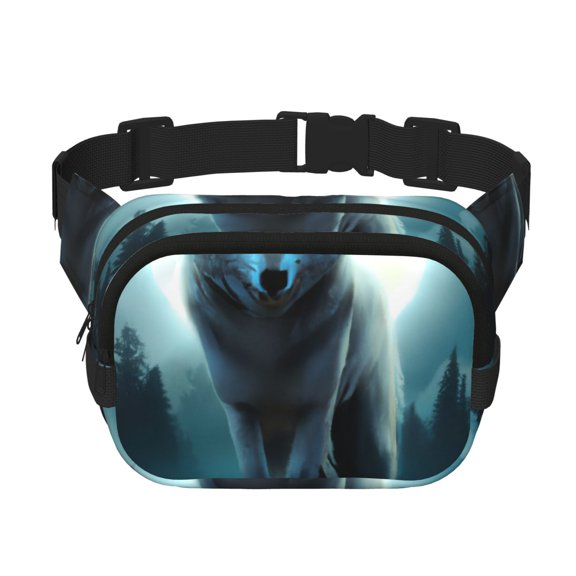 Rateoe Wolf Print Fanny Pack Belt Bag for Women and Men, Square Double-Layer Waterproof Waist Pack with Adjustable Strap for Hiking, Jogging, Cycling