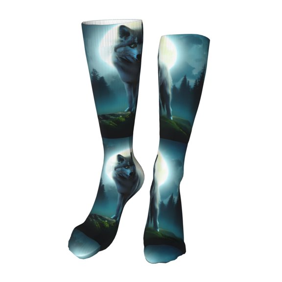 Rateoe Wolf print Women's Men's Novelty 20in Crew Socks Cotton Socks Knee High Socks for Walking,Running,Nurses,Pregnancy-One Size