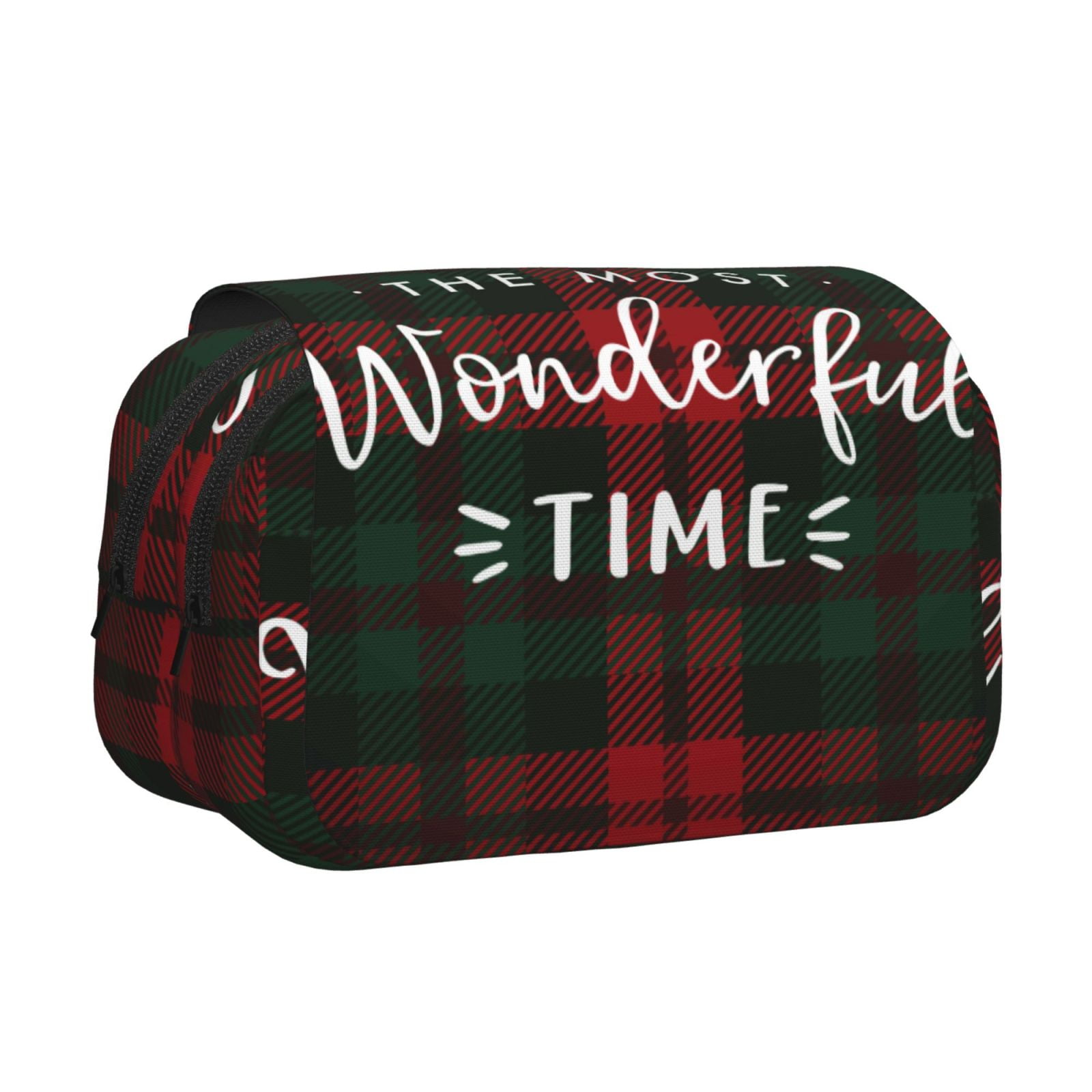 Rateoe Wonderful Time Christmas Pattern Double Clamshell Pen Case, Storage Organizer with Two Zipper Compartments– Holds Up to 50 Pencils & Pens