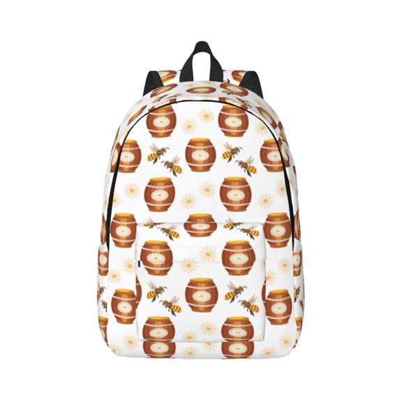 Rateoe Wooden Barrels With Honey Pattern Canvas College Laptop Backpack,Travel Daypack,Durable Rucksack Travel Notebook Bag School Backpack Book Bag for Men Women-Small