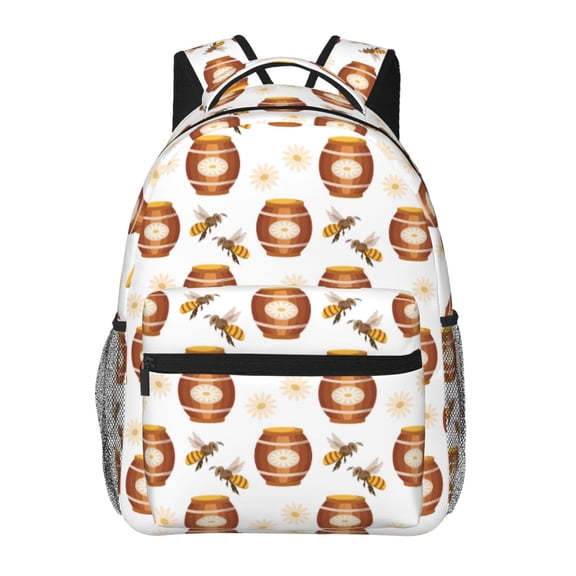 Rateoe Wooden Barrels With Honey Pattern Casual Backpack for School, Work, Travel Adjustable Straps, Multiple Compartments Ergonomic Design, Fits Laptops and Tablets