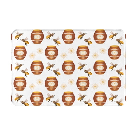 Rateoe Wooden Barrels With Honey Pattern Flannel Door Mat Indoor Outdoor Entrance, Waterproof All-Weather Doormat,Fade Resistant, Low Profile Entryway Mat 16x24in