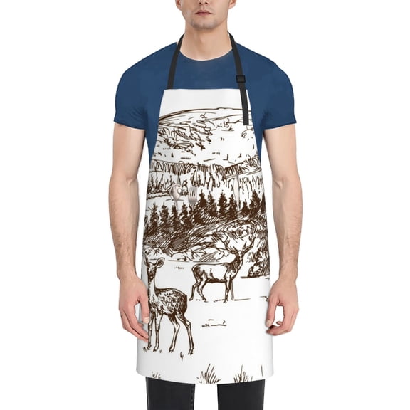 Rateoe Woodland Forest With Deers Aprons with Pocket,Men Womens Aprons Waterproof Adjustable Cooking Aprons for Kitchen Gardening and Salon