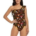 thumbnail image 1 of Rateoe Woodland Mushroom Pattern Women One Piece Swimsuits Tummy Control One Shoulder Bathing Suits Ruffle Swimwear-Small, 1 of 6