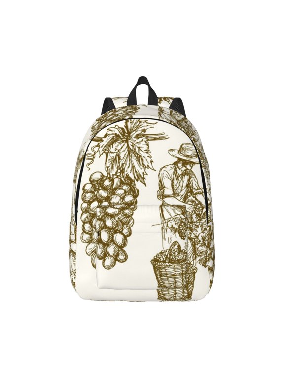 Workers Cutting Grapes From Vineyard Pattern Canvas College Laptop Backpack,Travel Daypack,Durable Rucksack Travel Notebook Bag School Backpack Book Bag for Men Women-Medium