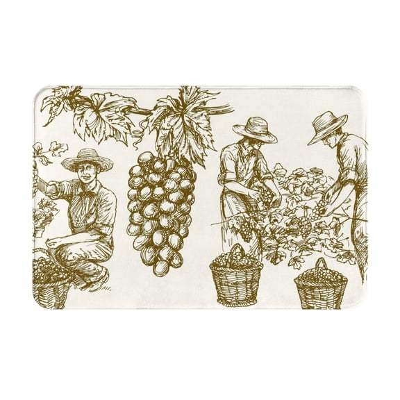 Rateoe Workers Cutting Grapes From Vineyard Pattern Flannel Door Mat Indoor Outdoor Entrance, Waterproof All-Weather Doormat,Fade Resistant, Low Profile Entryway Mat 16x24in