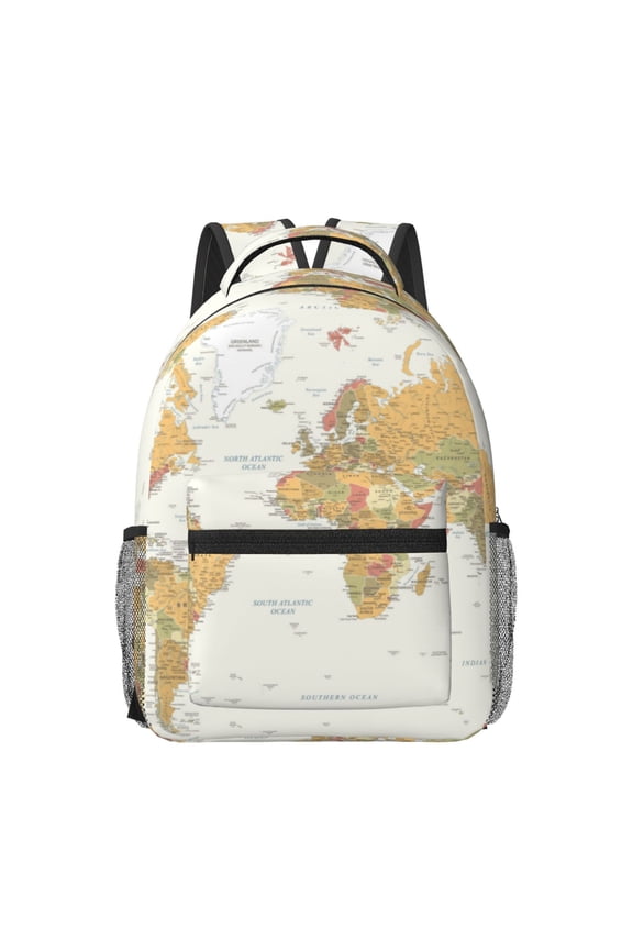 World Map 1 Pattern Durable Student Backpack Laptop Bag- Ergonomic Design, Waterproof Twill Fabric - Ideal for School, Travel, and Outdoor Activities-One Size