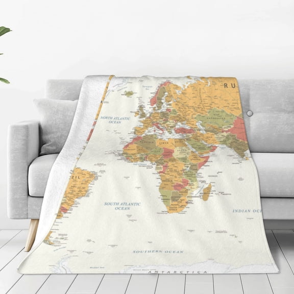 Rateoe World Map 1 Print Fuzzy Fleece Throw Blanket Extra Large,Super Soft,Fluffy and Warm Blankets for Couch,Bed,All Season Use (40"x30")