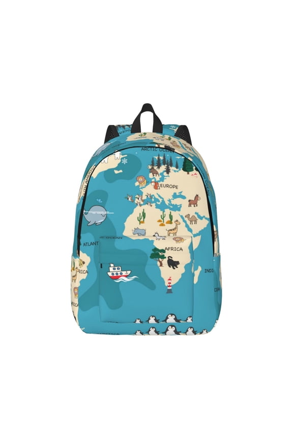 World Map With Animal Pattern Canvas College Laptop Backpack,Travel Daypack,Durable Rucksack Travel Notebook Bag School Backpack Book Bag for Men Women-Small