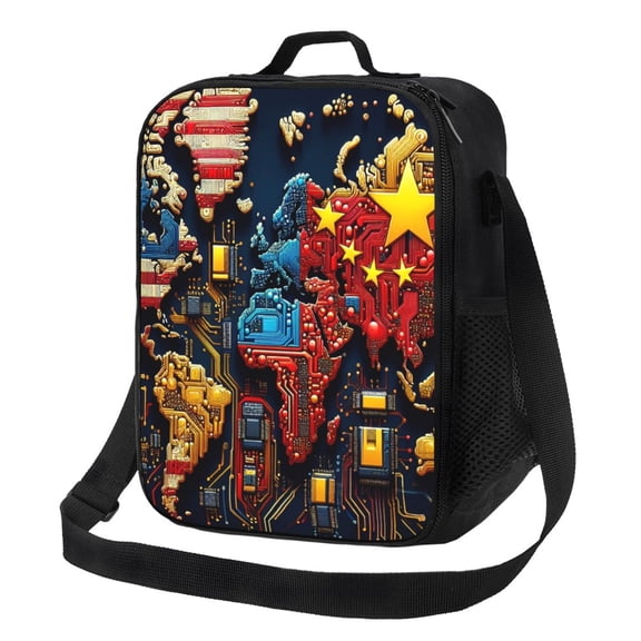 Rateoe World Map Of Digital Circuits Lunch Bag Reusable Lunch Box with Shoulder Straps for Men Women Insulated Portable Lunchbox for adults Suitable for School Work Picnic