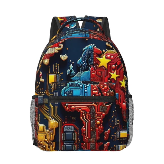 Rateoe World Map Of Digital Circuits Pattern Durable Student Backpack Laptop Bag- Ergonomic Design, Waterproof Twill Fabric - Ideal for School, Travel, and Outdoor Activities-One Size