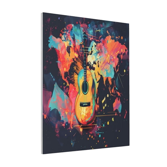 Rateoe World Map Guitar Illustration Pattern Decorative Picture – Unique Modern Wall Art, Ready-to-Hang Canvas Print for Home (Vertical)