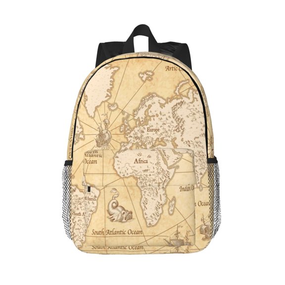 Rateoe World Map Pattern Student Backpack Water-resistant Backpack 15-inch Laptop Backpack Lightweight Adjustable School Backpack