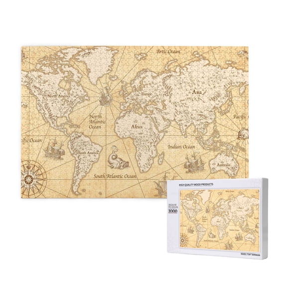 Rateoe World Map Pattern Wooden Picture Puzzle ,1000 Piece Jigsaw Puzzle ,Family Fun Puzzle, Home Décor Puzzle, Gift Puzzle(Horizontal style)
