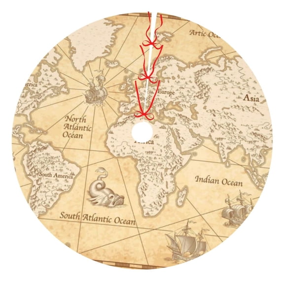 Rateoe World Map Print Christmas Tree Skirt 36" for Xmas Holiday New Year Party Circle Tree Mat Ornaments Decoration
